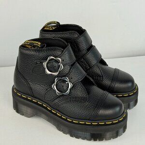 Women's 5 - Dr. Martens Devon Flower Ankle Black Milled Napa Leather Boots